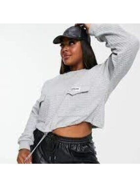 ASOS Sixth June Paris Cropped Sweatshirt Women's size M Gray Quilted Street NEW